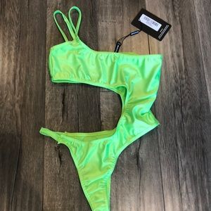 PrettyLittleThing Lime Green Cutout Swim